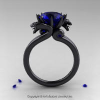 Modern Dragon 14K Black Gold 3.0 Ct Blue Sapphire Engagement Ring R601-14KBGBS-1