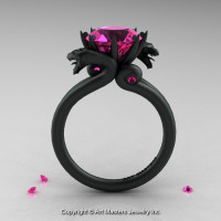 Modern Dragon 14K Matte Black Gold 3.0 Ct Pink Sapphire Engagement Ring R601-14KMBPS-1
