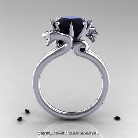 Art Masters 14K White Gold 3.0 Ct Black Diamond Dragon Engagement Ring R601-14KWGBD-1