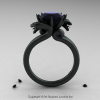 Modern Dragon 14K Matte Black Gold 3.0 Ct Black Diamond Engagement Ring R601-14KMBBD-1
