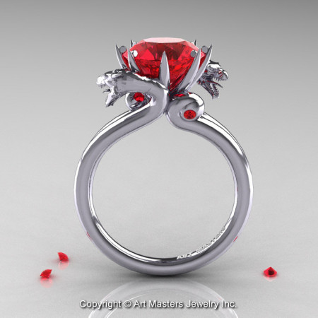 Art Masters 14K White Gold 3.0 Ct Rubies Designer Engagement Ring R601-14KWGR-1