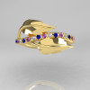 18K Yellow Gold Diamond Blue Sapphire Amethyst Leaf and Vine Wedding Ring Engagement Ring NN113-18KYGDBSAM-3