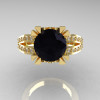 Modern Vintage 14K Yellow Gold 3.0 Carat Black and White Diamond Solitaire Ring R102-14KYGDBD-3