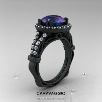 Caravaggio 14K Matte Black Gold 3.0 Ct Russian Alexandrite Diamond Engagement Ring Wedding Ring R620-14KMBGDAL-1
