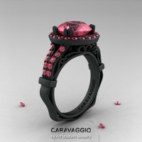 Caravaggio 14K Matte Black Gold 3.0 Ct Light Tourmaline Engagement Ring Wedding Ring R620-14KMBGLTU-1
