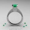 Modern Armenian 14K White Gold Lace 1.0 Ct Emerald Solitaire Engagement Ring R308-14KWGEM-2