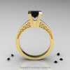 Modern Armenian 14K Yellow Gold Lace 1.0 Ct Black Diamond Solitaire Engagement Ring R308-14KYGBD-2