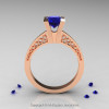 Modern Armenian 14K Rose Gold Lace 1.0 Ct Blue Sapphire Solitaire Engagement Ring R308-14KRGBS-2