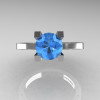 Modern Armenian 14K White Gold Lace 1.0 Ct Blue Topaz Solitaire Engagement Ring R308-14KWGBT-3