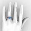 Modern Armenian 14K White Gold Lace 1.0 Ct Blue Topaz Solitaire Engagement Ring R308-14KWGBT-4