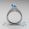 Modern Armenian 14K White Gold Lace 1.0 Ct Blue Topaz Solitaire Engagement Ring R308-14KWGBT-2
