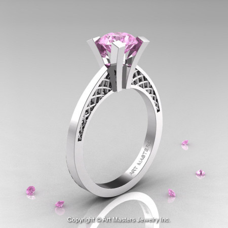 Modern Armenian 14K White Gold Lace 1.0 Ct Light Pink Sapphire Solitaire Engagement Ring R308-14KWGLPS-1