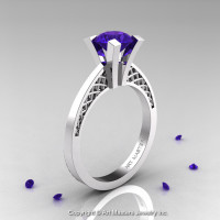 Modern Armenian 14K White Gold Lace 1.0 Ct Tanzanite Solitaire Engagement Ring R308-14KWGTA-1