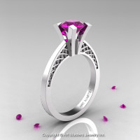 Modern Armenian 14K White Gold Lace 1.0 Ct Amethyst Solitaire Engagement Ring R308-14KWGAM-1