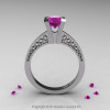 Modern Armenian 14K White Gold Lace 1.0 Ct Amethyst Solitaire Engagement Ring R308-14KWGAM-2