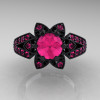 Art Deco 14K Black Gold 1.0 Ct Pink Sapphire Wedding Ring Engagement Ring R286-14KBGPS-3
