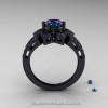 Art Deco 14K Black Gold 1.0 Ct Alexandrite Wedding Ring Engagement Ring R286-14KBGAL-2