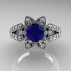 Art Deco 14K White Gold 1.0 Ct Blue Sapphire Diamond Wedding Ring Engagement Ring R286-14KWGDBS-3