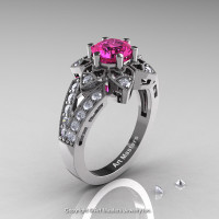 Art Deco 14K White Gold 1.0 Ct Pink Sapphire Wedding Ring Engagement Ring R286-14KWGPS-1