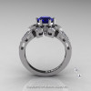 Art Deco 14K White Gold 1.0 Ct Blue Sapphire Diamond Wedding Ring Engagement Ring R286-14KWGDBS-2