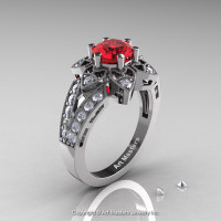 Art Deco 14K White Gold 1.0 Ct Ruby Diamond Wedding Ring Engagement Ring R286-14KWGDR-1