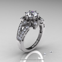 Art Deco 950 Platinum 1.0 Ct Russian CZ Diamond Wedding Ring Engagement Ring R286-PLATDCZ-1