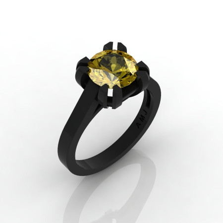 Modern 14K Black Gold Gorgeous Solitaire Bridal Ring with a 2.0 Carat Yellow Sapphire Center Stone R66N-BGYS-1