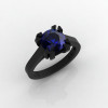 Modern 14K Black Gold Gorgeous Solitaire Bridal Ring with a 2.0 Carat Blue Sapphire Center Stone R66N-BGBS-4