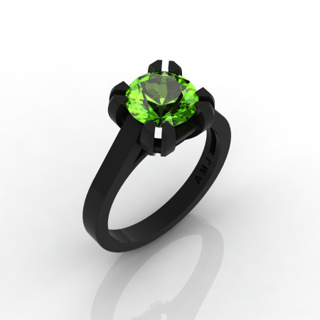 Modern 14K Black Gold Gorgeous Solitaire Bridal Ring with a 2.0 Carat Peridot Center Stone R66N-BGPE-1