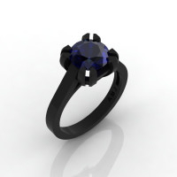 Modern 14K Black Gold Gorgeous Solitaire Bridal Ring with a 2.0 Carat Blue Sapphire Center Stone R66N-BGBS-1