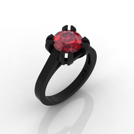 Modern 14K Black Gold Gorgeous Solitaire Bridal Ring with a 2.0 Carat Ruby Center Stone R66N-BGR-1