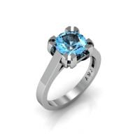 Modern 14K White Gold Gorgeous Solitaire Bridal Ring with a 2.0 Carat Blue Topaz Center Stone R66N-14KWGBT-1