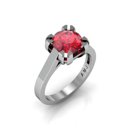 Modern 14K White Gold Gorgeous Solitaire Bridal Ring with a 2.0 Carat Ruby Center Stone R66N-14KWGR-1
