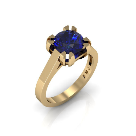 Modern 14K Yellow Gold Gorgeous Solitaire Bridal Ring with a 2.0 Carat Blue Sapphire Center Stone R66N-14KYGBS-1