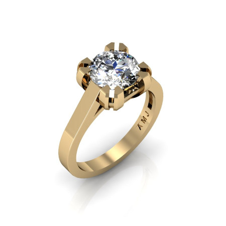 Modern 14K Yellow Gold Gorgeous Solitaire Bridal Ring with a 2.0 Carat White Sapphire Center Stone R66N-14KYGWS-1