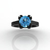Modern 14K Black Gold Gorgeous Solitaire Bridal Ring with a 2.0 Carat Blue Topaz Center Stone R66N-BGBT-3