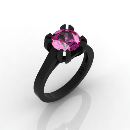 Modern 14K Black Gold Gorgeous Solitaire Bridal Ring with a 2.0 Carat Pink Sapphire Center Stone R66N-14KBGPS-1