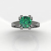 Modern 14K White Gold Gorgeous Solitaire Bridal Ring with a 2.0 Carat Emerald Center Stone R66N-14KWGEM-3