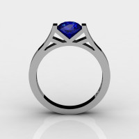 Modern 14K White Gold Elegant and Luxurious Engagement Ring or Wedding Ring with a Blue Sapphire Center Stone R667-14KWGBS-1