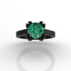 Modern 14K Black Gold Gorgeous Solitaire Bridal Ring with a 2.0 Carat Emerald Center Stone R66N-BGEM-3