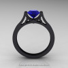 Modern 14K Black Gold Luxurious and Simple Engagement Ring or Wedding Ring with a 1.0 Ct Blue Sapphire Center Stone R668-14KBGBS-2