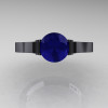 Modern 14K Black Gold Luxurious and Simple Engagement Ring or Wedding Ring with a 1.0 Ct Blue Sapphire Center Stone R668-14KBGBS-3