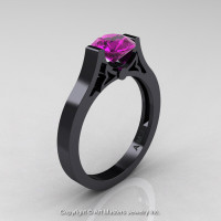 Modern 14K Black Gold Luxurious and Simple Engagement Ring or Wedding Ring with a 1.0 Ct Amethyst Center Stone R668-14KBGAM-1