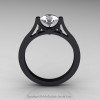 Modern 14K Black Gold Luxurious and Simple Engagement Ring or Wedding Ring with a 1.0 Ct White Sapphire Center Stone R668-14KBGWS-2