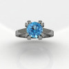 Modern 14K White Gold Gorgeous Solitaire Bridal Ring with a 2.0 Carat Blue Topaz Center Stone R66N-14KWGBT-2