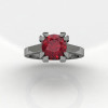Modern 14K White Gold Gorgeous Solitaire Bridal Ring with a 2.0 Carat Ruby Center Stone R66N-14KWGR-3