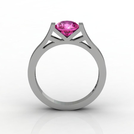 Modern 14K White Gold Elegant and Luxurious Engagement Ring or Wedding Ring with a Pink Sapphire Center Stone R667-14KWGPS-1