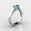 Modern 14K White Gold Elegant and Luxurious Engagement Ring or Wedding Ring with a Aquamarine Center Stone R667-14KWGAQ-2