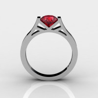 Modern 14K White Gold Elegant and Luxurious Engagement Ring or Wedding Ring with a Ruby Center Stone R667-14KWGR-1