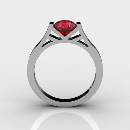 Modern 14K White Gold Elegant and Luxurious Engagement Ring or Wedding Ring with a Ruby Center Stone R667-14KWGR-1